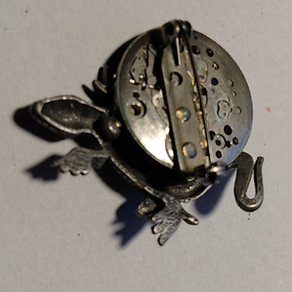 UNIQUE PHILLIP CALHOUN VINTAGE WATCH MOVEMENT STEAMPUNK LIZARD CROCK PIN BROOCH - Picture 3 of 3